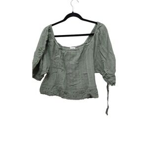 American Eagle Women's M Green Boho Peasant Top Lace Eyelet Details Beach Festiv